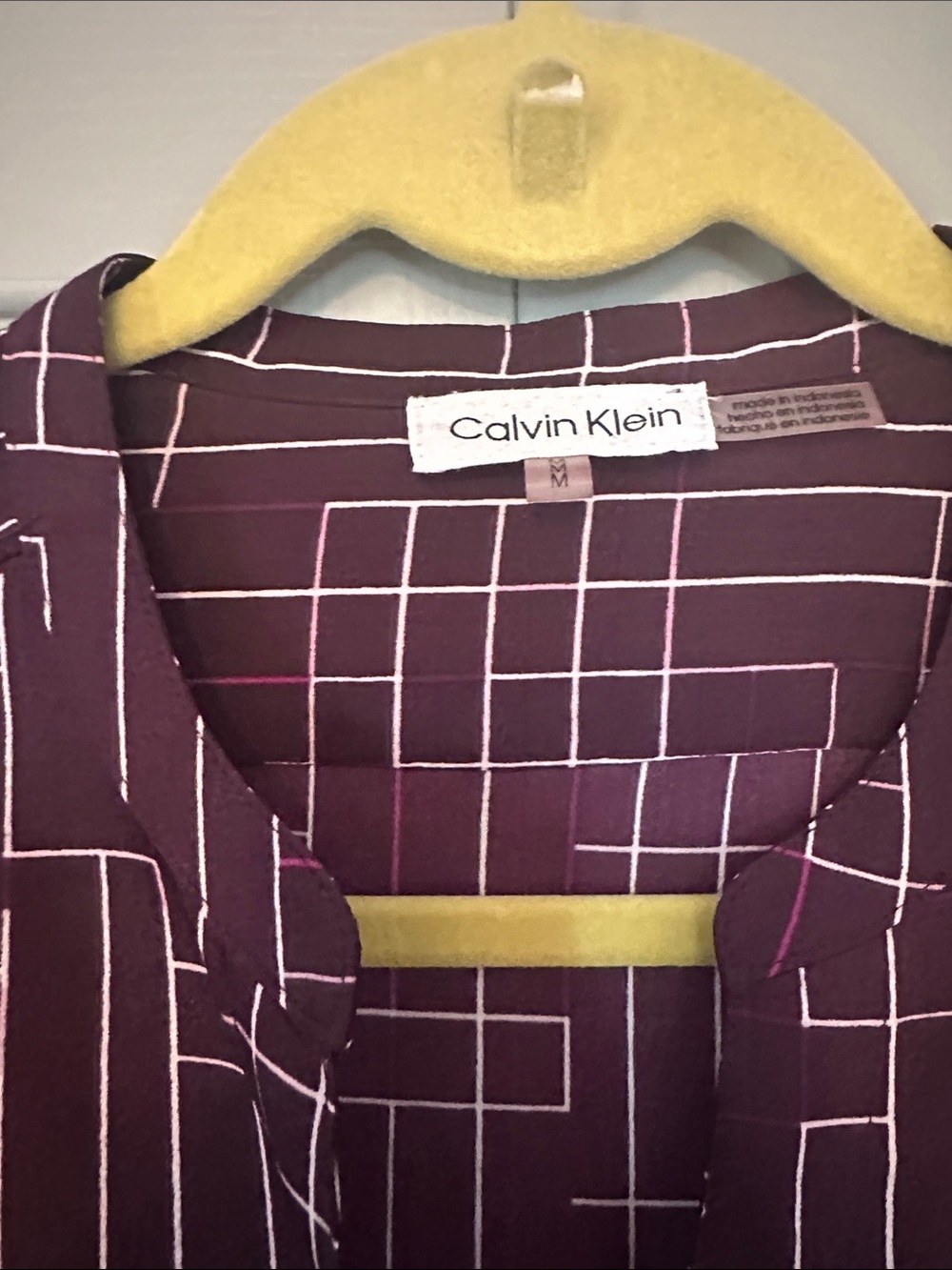 Calvin Klein Plum Grid Print Blouse - Picture 2 of 8